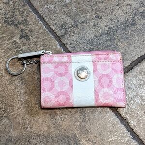 Coach Op Art Card/Change Holder On Keyring Pink 🩷